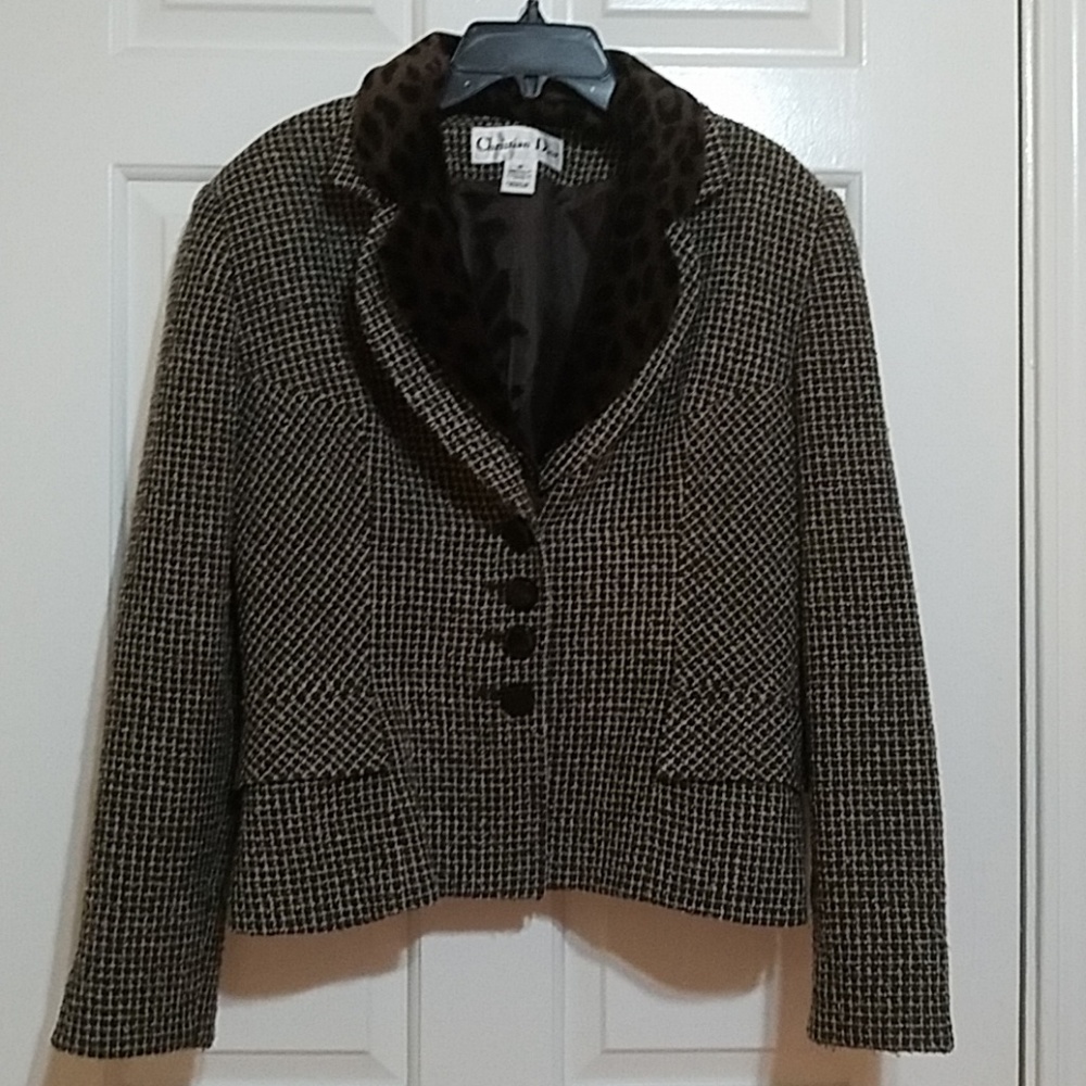 Christian dior leopard tweed blazer jacket vintage
